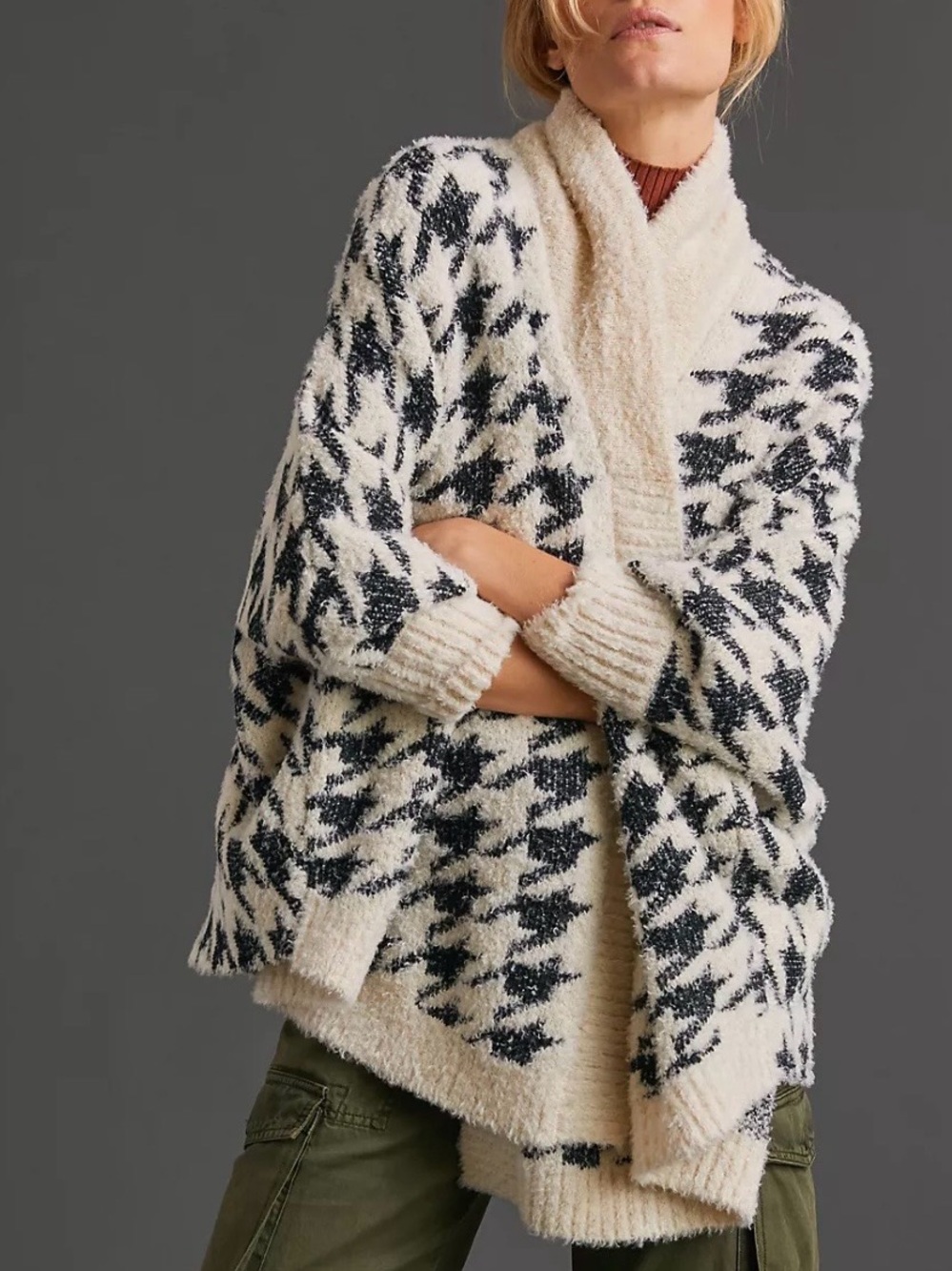 Anthropologie Cream and Black Floral Knit Open-Front Cardigan one size - Picture 3 of 9